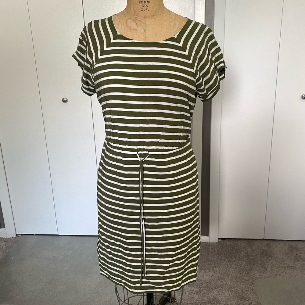 Old navy olive green and white striped dress.